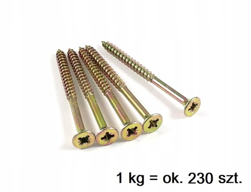 Skrutky do dreva kalené 5x50 mm 1kg POZINKOVANÉ, zlatožlté