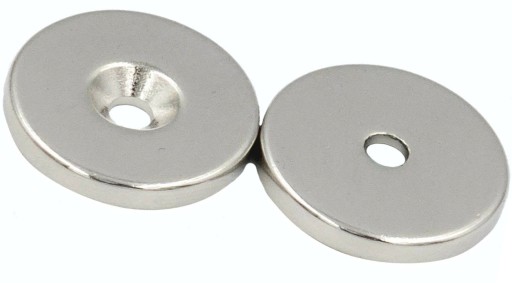SILNÝ NEODYMIOVÝ MAGNET 18x3 mm S OTVOROM 7/3,5 mm NA SÚPRAVU 2 SKRUTKOV