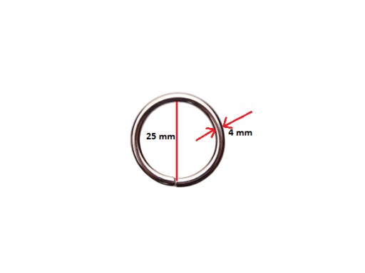 Kovový krúžok na opasok 25 / 4 mm NIKEL 10 kusov
