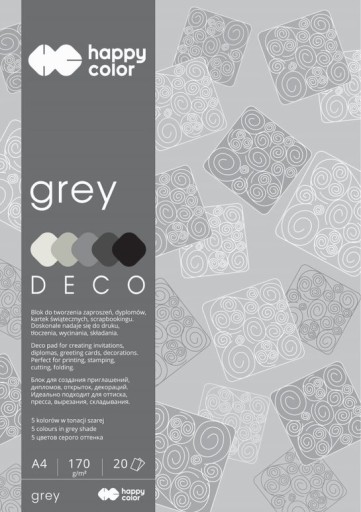 DECO GREY blok A4 20k 5 farieb HAPPY COLOR 170 g/m2