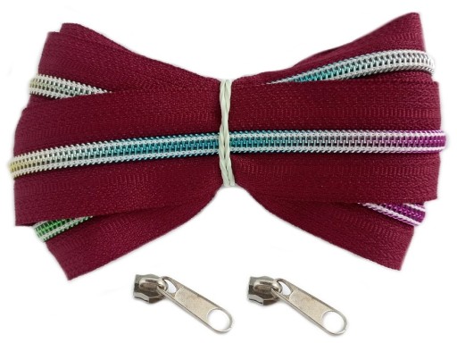 Dúhová špirálová páska na zips, zips 5 mm, bordová, 1 meter + 2 zipsy