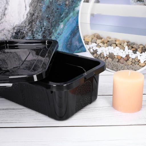 Plastový box na organizáciu nádob s krytom, 4,5l, lesklý čierny box