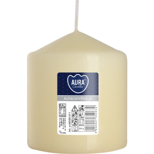 Sviečka valcová BISPOL Aura 38H 9CM SW80/90 KRÉM