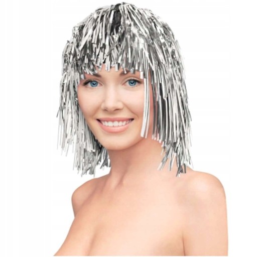 Lesklá SILVER fóliová parochňa na karneval