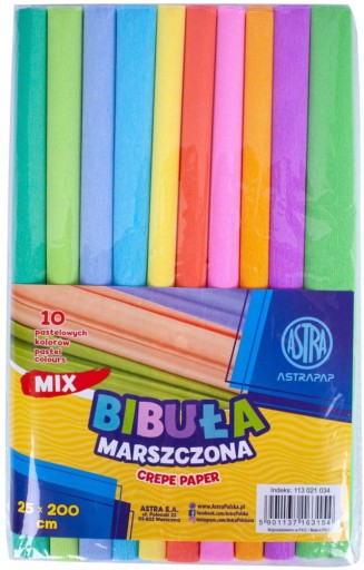 Krimpovaný hodvábny papier MIX 10 COLORS do školy, farebný pastel 25x200cm ASTRA