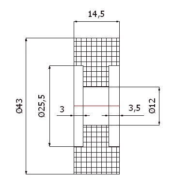 Rovný plastový valček bez ložísk, priemer 43mm, priemer 12mm