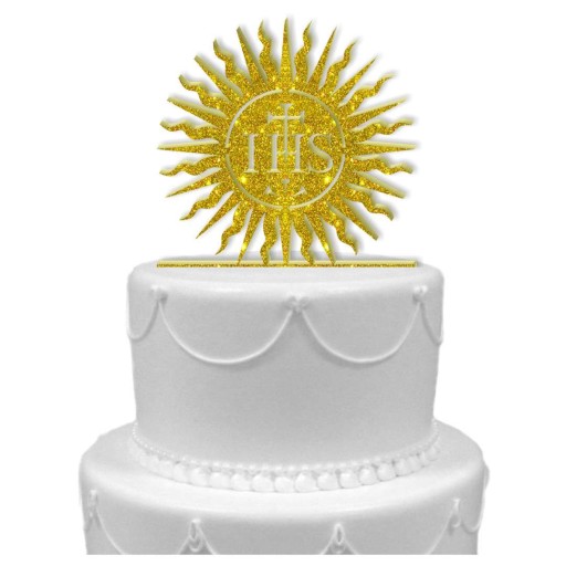 CAKE TOPPER plexi GOLD glitter COMMUNION hostia
