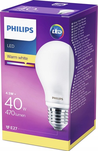 E27 A60 LED žiarovka 4,5W = 40W 470lm 2700K Teplá 300° PHILIPS