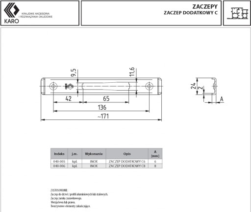 KARO prídavná západka pre zámok C6 6x24mm