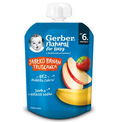 GERBER NATURAL pre bábätko po 6 mesiacoch Jablko Banán Jahoda Mousse Tuba 80g