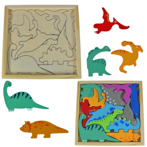 TANGRAM DREVENÉ PUZZLE DINOSAURS 12 KUSOV