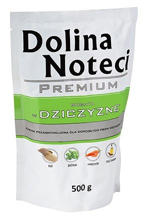 DOLINA NOTECI Prémiové vlhké krmivo pre psov bohaté na zverinu, 500g vrecúško