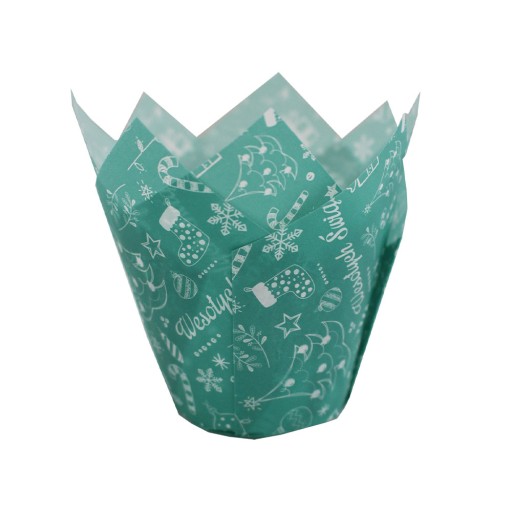Tulipánové košíčky na muffiny Green Merry Christmas - 36 ks.
