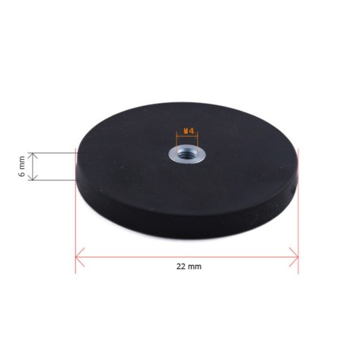 MAGNETICKÝ DRŽIAK M4 ZÁVIT GUMOVÉ POUZDRO 22x6 mm