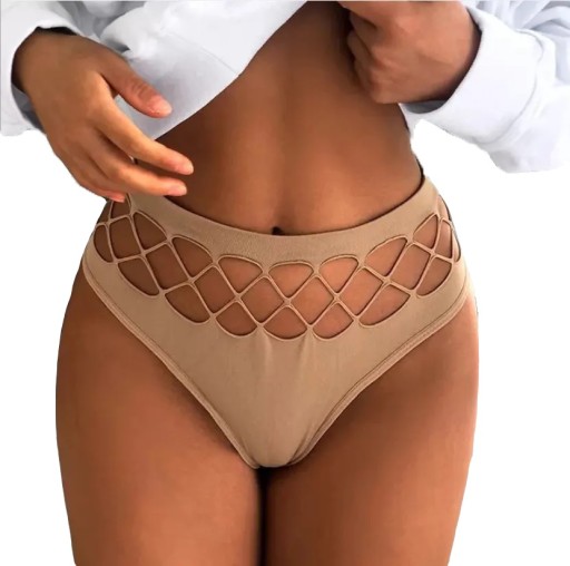 SEXY BÉŽOVÉ DÁMSKE Tangá s vysokým pásom M/L