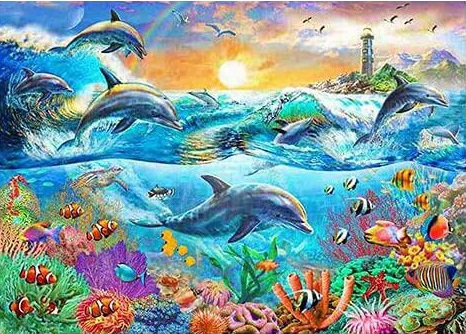DIAMANTOVÁ VÝŠIVKA Delfíny Ocean Reef Diamantová mozaika pre deti 5D Set