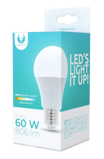 E27 LED žiarovka, veľký závit, 806lm, 10W, A60, neutrál