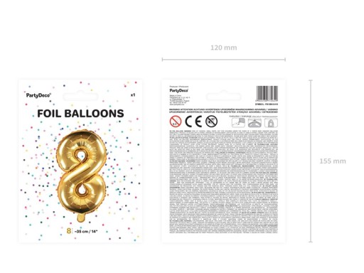Fóliový balón číslo 8, 35 cm, zlatý