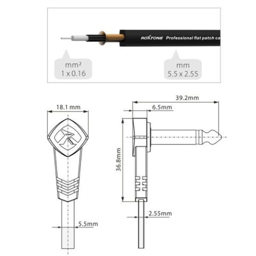 KONEKTOROVÝ KÁBEL Roxtone 30 cm PRE GITAROVÉ EFEKTY