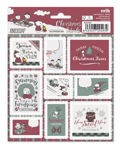 Ozdobné nálepky na vianočné darčeky Snoopy Christmas 18 ks