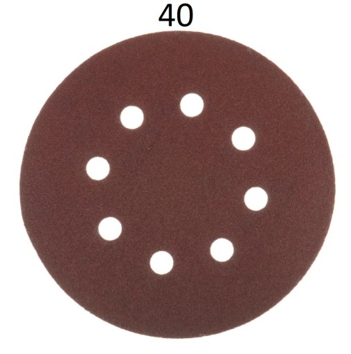5x Brúsny kotúč 8 dier suchý zips 125mm P40 (sada 5 kusov)