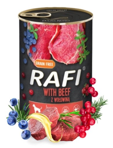 RAFI mokré krmivo pre psov s hovädzím mäsom 400g BEZ OBILOV Dolina Noteci