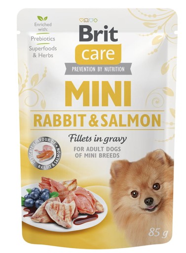 MOKRÉ KRMIVO PRE MINI PLEMENÁ BRIT CARE DOG MINI POUCH KRÁLIK A LOSOS 85 g