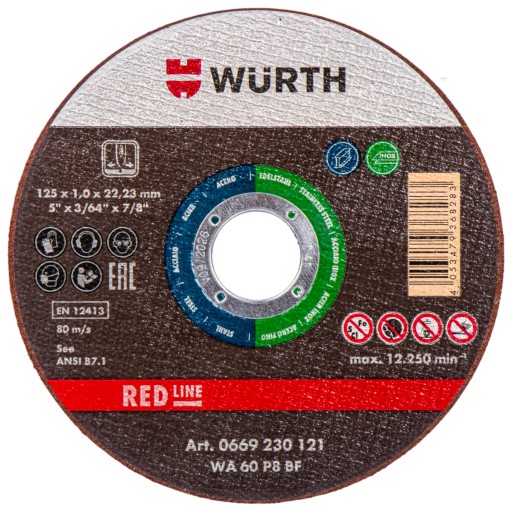 Kovový rezací kotúč s hrúbkou 125 mm. 1mm Wurth 5ks.