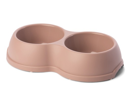 Dvojitá plastová miska pre psov a mačky L, 1,2L, béžová, 35x20cm,