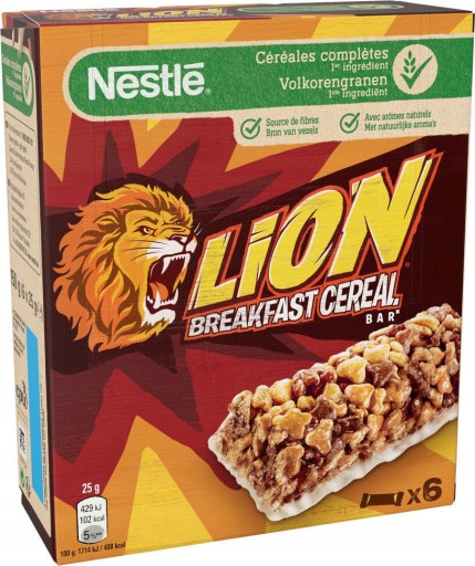 1x 150g NESTLE Lion raňajková cereálna tyčinka 6 bal UK