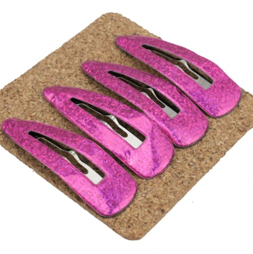 GLITROVÉ RUŽOVÉ SPONKY DO VLASOV, 7 cm, 4 KUSY
