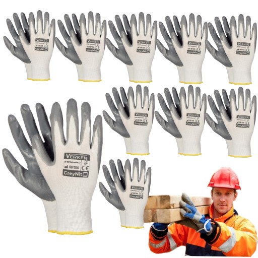 10x rukavice Silné pracovné rukavice GreyRivet 9