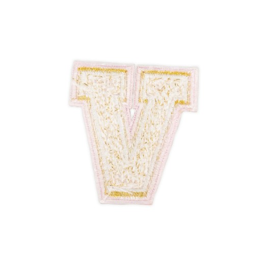 PATCH vyšívané veľké biele PÍSMENO V, písmo nápisu
