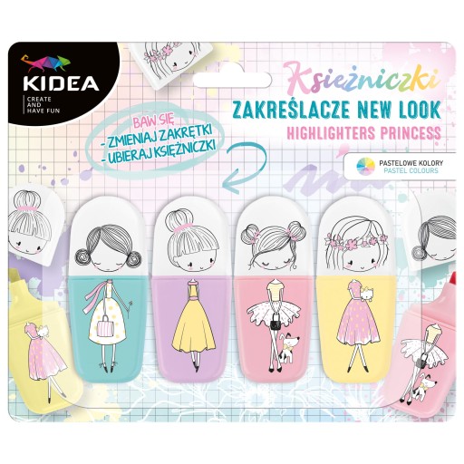 Princess New look zvýrazňovače 4 farby Kidea PASTEL