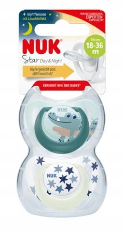 NUK SILIKÓNOVÉ SOATKY ANATOMICAL STAR NIGHT 18-36M 2KS + PUZDRO