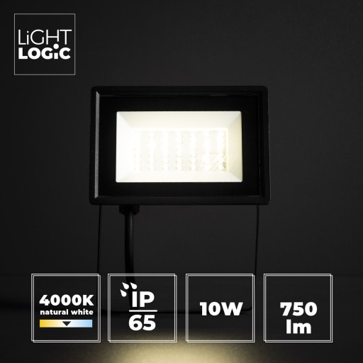 LIGHTLOGIC LL LATA LED reflektor 10W čierny IP65 750lm vodotesný