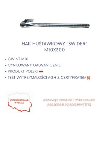 HÁKOVÝ šnek M10 x 300 S CERTIFIKÁTOM