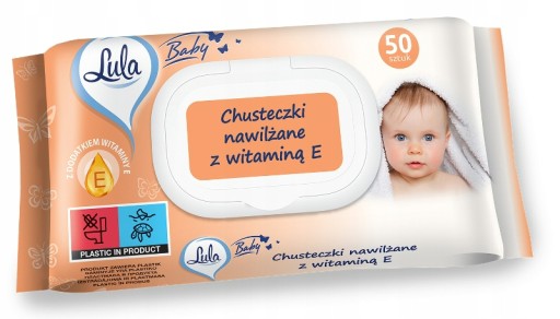 Lula Baby vlhčené obrúsky s vitamínom E Pop Up Click Top 50 kusov