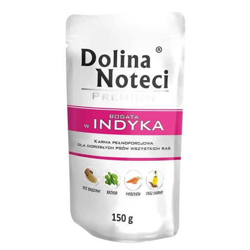 DOLINA NOTECI Prémiové mokré krmivo pre psov bohaté na morčacie mäso, 150 g vrecúško