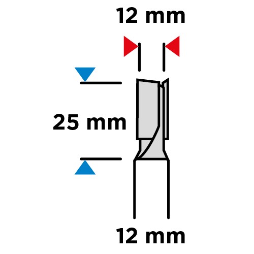 Dvojbřitá stopková fréza, 12 x 25 mm, stopka 12 mm