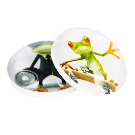 SKLENENÉ MAGNETY NA CHLADNIČKU farebné ŽABKY Komiksová kupola 3,5 cm 2 ks MAGNET