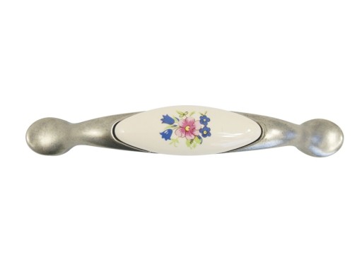 ÚCHYTKA NA NÁBYTOK DP19 STRIEBORNÁ + PORCELÁN S KVETOM