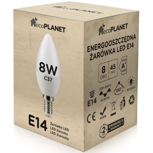 6x E14 LED žiarovka, 8W sviečka, ecoPLANET COLORS