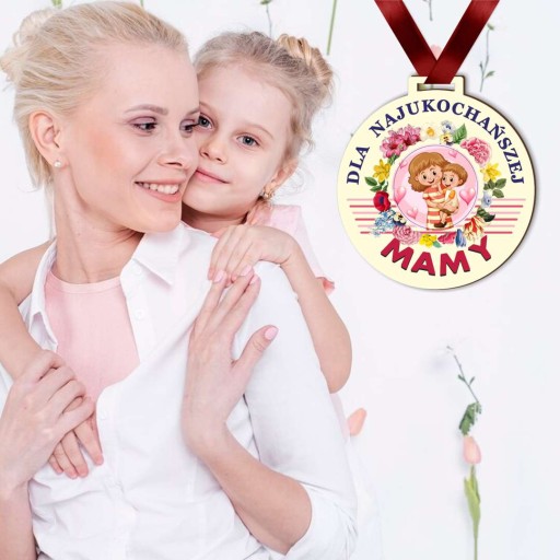 biela MEDAILA KU DŇU MATIEK pre našu milovanú MAMIČKU, darčekový DARČEK so stuhou