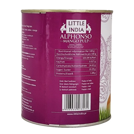 Prírodná dužina z manga Alphonso Little India 850g