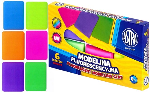 Fluorescenčná modelovacia hmota pre deti, nefarbiaca, 6 farieb 8+ Astra