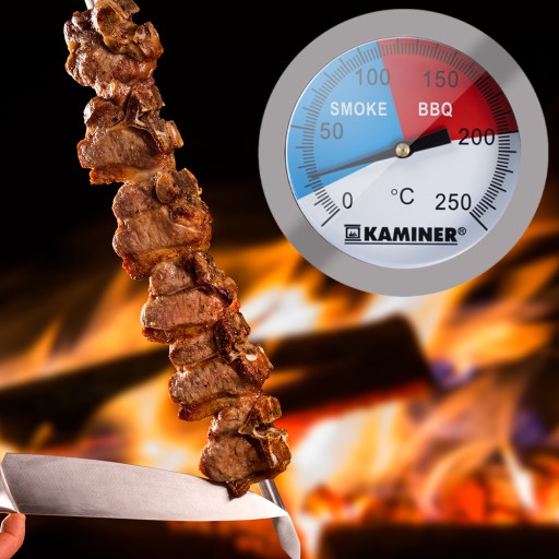 Teplomer pre udiarenský gril BBQ gril s domácou sondou 2v1 oceľ 0-250 stupňov