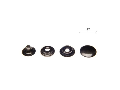 Patentky, kovové patentky 17mm, ČIERNA, 10 sád