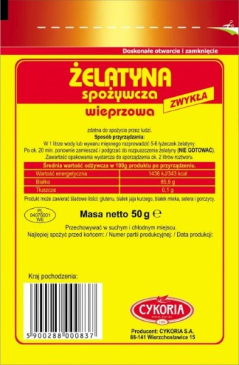 POTRAVINÁRSKA ŽELATÍNA, ČAKANKA, 50g