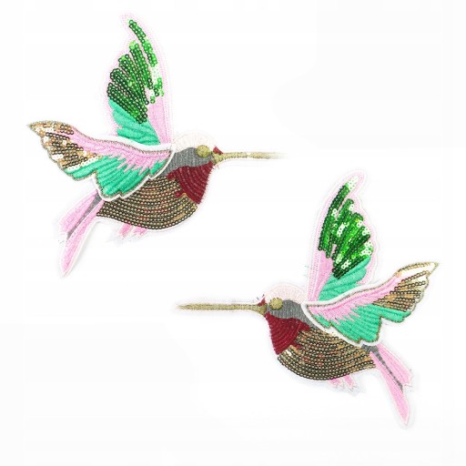 Nášivka Kolibrík Bird Bird 2 ks Flitrové nášivky